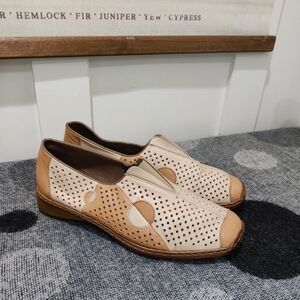 Rieker Antistress Perforated Leather Slip-On Shoes Beige/Tan EU 39 Comfort